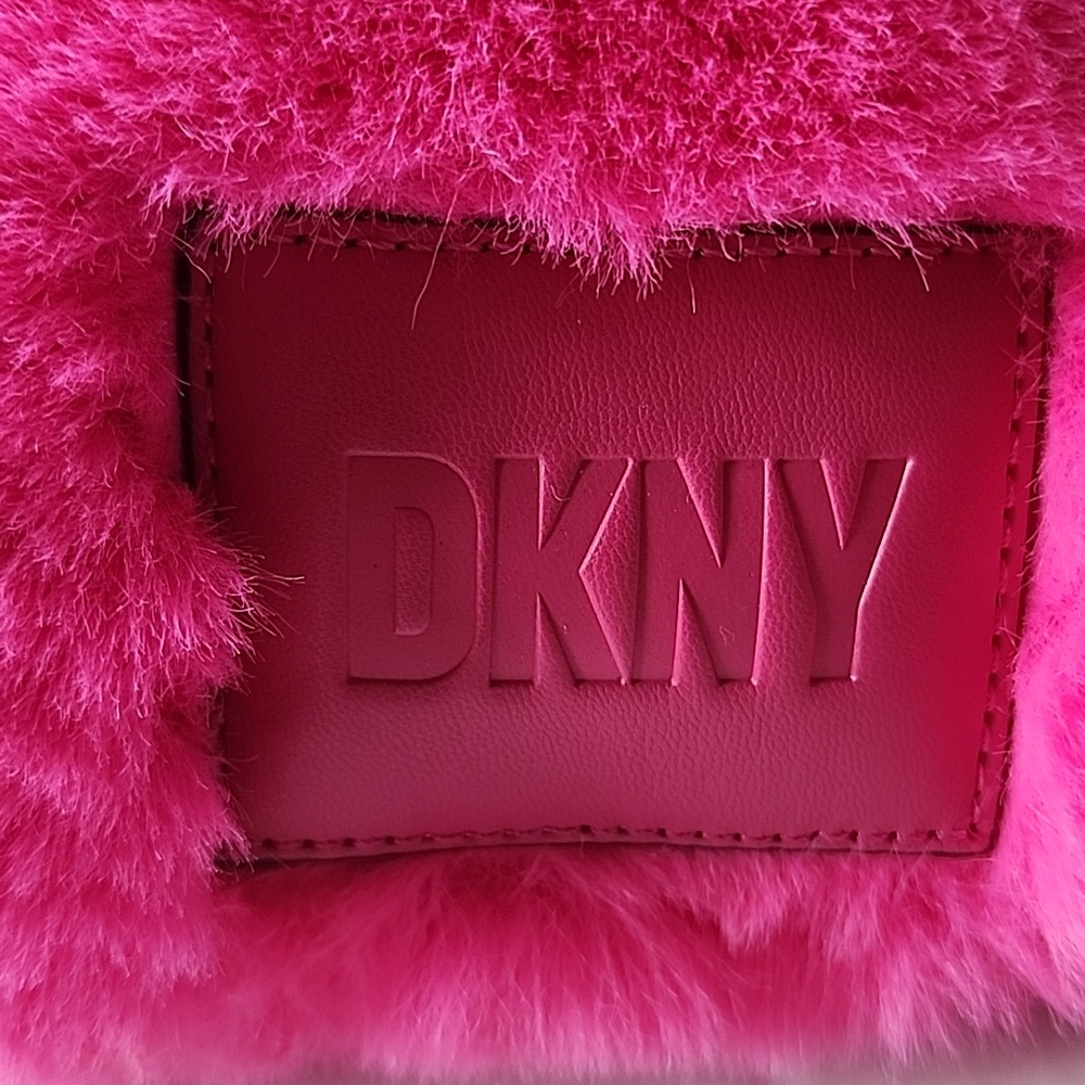 DKNY Hadlee Medium Tote Hot Pink Faux Fur with Shoulder Strap Bag - Picture 12 of 15